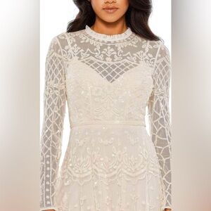 MAC DUGGAL 9142
Nude Sequined Illusion High Neck Long Sleeve Midi Dress